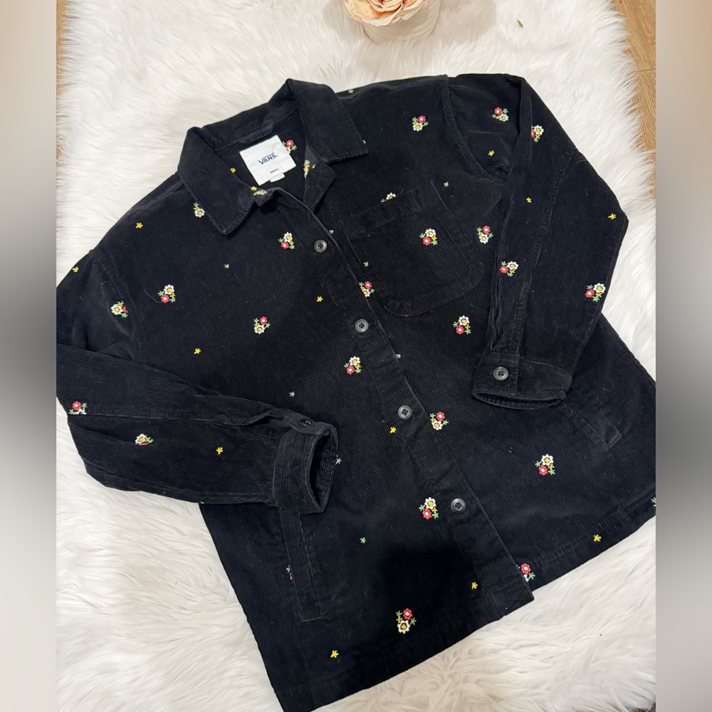 VANS corduroy floral button down women’s size small EUC